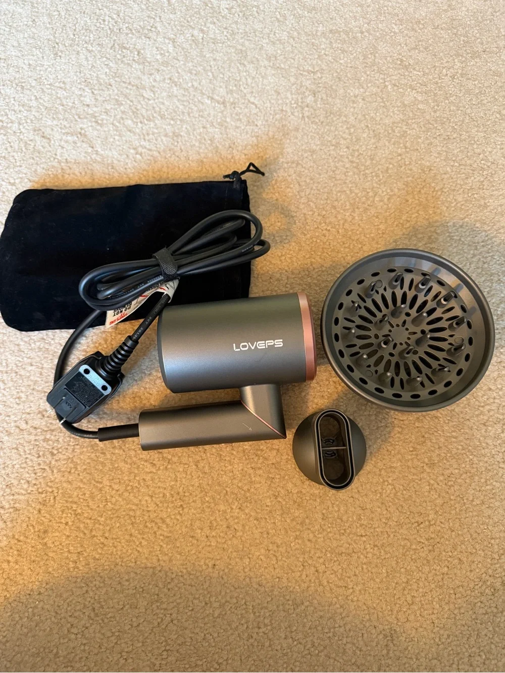 Amazon LOVEPS Compact Hair Dryer in Gray with Rose Gold Accents
